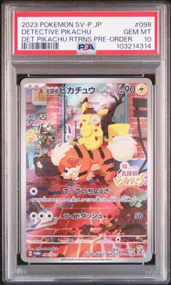 2023 POKEMON JAPANESE SV-P PROMO #098 DETECTIVE PIKACHU PSA 10 - Image 1