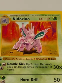 1st Edition Nidorino Pokemon Card 1999 Base Set Wizards of the Coast - Image 2