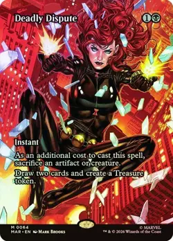 NM Borderless Foil Deadly Dispute, MTG, Super Heroes, Magic the Gathering, 64 - Image 1