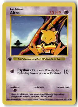 Pokemon Card Abra LP Base Set (Shadowless) 1st Edition Common 43/102 - Image 1