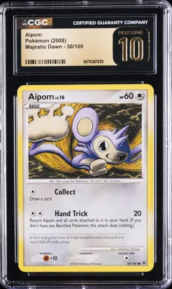 2008 POKEMON MAJESTIC DAWN #50/100 AIPOM CGC 10 PRISTINE - Image 1
