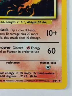 Pokemon Flareon 3/64 Rare Jungle No Symbol Holo Card 1999 - Image 4