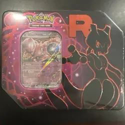 Pokemon TCG Team Rockets Mewtwo EX Tin Factory Sealed 5 Packs And Promo - Image 1