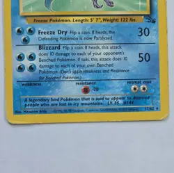 WOTC Pokemon Articuno Fossil Rare 17/62 70 HP English Unlimited Vintage Card - Image 3