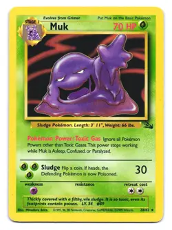 Muk 28/62 Rare Fossil Pokemon Unlimited HP - Image 1