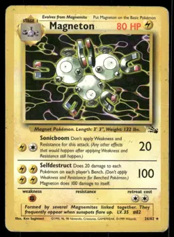 1999 Pokemon Magneton Rare Fossil 26/62 Unlimited DMG - Image 1