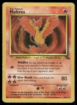1999 Pokemon Moltres Rare Fossil 27/62 Unlimited DMG - Image 1