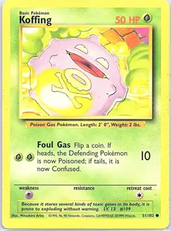 Koffing 51/102 Common Base Set Unlimited Pokemon Heavily Played - Image 1
