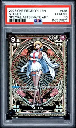 2025 One Piece OP11 EN Stussy Alternate Art #085 PSA 10 GEM MINT - Image 1