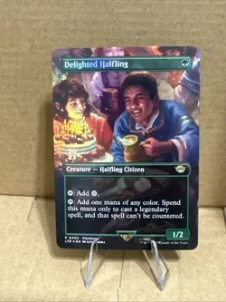 MTG LOTR Alt Art Prerelease Promo Foil Single: Delighted Halfling - Image 1