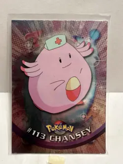 PokemonChansey #113 Pokemon Topps Series 1 TV Animation Ed Holo Blue Logo LP - Image 1