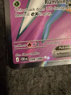 The Pokemon Company Beedrill EX 098/086 Crimson Invasion Secret Rare FA Holo - Image 2