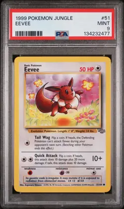 POKEMON CARD 1999 PSA 9 MINT JUNGLE SET Unlimited #51 eevee - Image 1