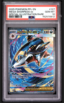 2025 POKEMON PFL EN-PHANTASMAL FLAMES #127 MEGA SHARPEDO EX PSA 10 GEM MINT - Image 1