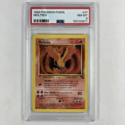 Pokemon TCG Moltres Fossil Card 27/62 Unlimited Rare PSA 8 - Image 1