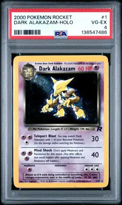2000 POKEMON ROCKET #1 DARK ALAKAZAM-HOLO PSA 4 - Image 1