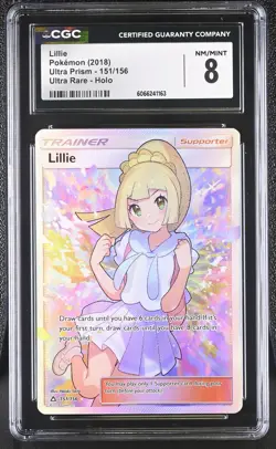 CGC 8 Lillie 2018 Ultra Prism 151/156 Ultra Rare Holo Pokemon Card - Image 1
