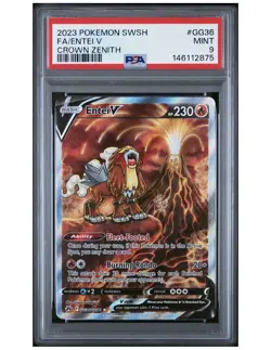 PSA 9 Entei V GG36/GG70 Pokemon Crown Zenith Full Art Holo Graded Card - Image 1