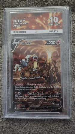 Pokemon Entei v TCG Card Crown Zenith Graded Ace 10 GG36/GG70 - Image 1