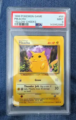 1999 Pokemon Base Set Pikachu Yellow Cheeks #58 PSA 9 - Image 1