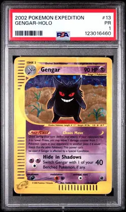 PSA 1 SWIRL 2002 Expedition Gengar Holo Foil 13/165 WOTC E-Reader Pokemon - Image 1