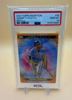 2024 Topps Inception Junior Caminero #58 /10 (RC) Orange Rays PSA 10 POP 3 - Image 1