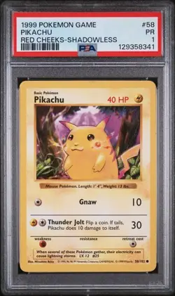 PSA 1 1999 POKEMON GAME #58 PIKACHU RED CHEEKS-SHADOWLESS Canadian Seller - Image 1