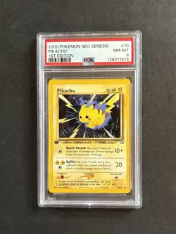 1st Edition Pikachu, NM-MT PSA 8, Pokemon Neo Genesis (2000), 70/111 - Image 1