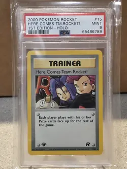 2000 POKEMON TEAM ROCKET #15 HERE COMES TEAM ROCKET! 1ST EDITION HOLO PSA 9 - Image 1