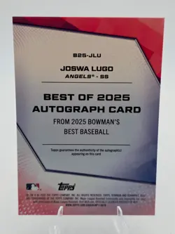 Topps 2025 Bowman's Best Best of 2025 Autographs Auto Joswa Lugo Angels #B25-JLU - Image 2