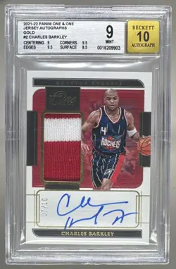 Charles Barkley 2021 Panini One and One Gold Jersey Patch Auto 7/10 BGS 9/10 - Image 1