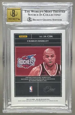 Charles Barkley 2021 Panini One and One Gold Jersey Patch Auto 7/10 BGS 9/10 - Image 2