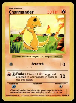 Charmander 46/102 Base Set Shadowless Common Pokemon - Image 1