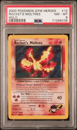 2000 POKEMON GYM HEROES #12 ROCKET'S MOLTRES HOLO PSA 8 - Image 1