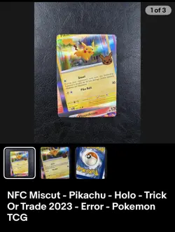 3x NFC Miscut - Mimikyu Pikachu Gengar - Trick Or Trade 2023 Error - Pokemon TCG - Image 2