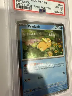 2025 Pokemon Black Star Promo Psyduck #007 GEM MT PSA 10 Meg Three Pack Blister - Image 3