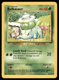 Bulbasaur 44/102 Common Base Set Unlimited Pokemon MP - Image 1
