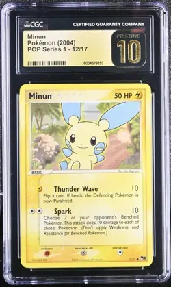 CGC Pristine 10 Minun 2004 Japanese POP Series 1 #12/17 Pokemon Card - Image 1