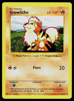 Pokemon Card - Growlithe Base Set Shadowless 28/102 Uncommon - Image 1