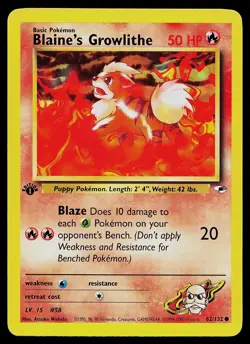 Pokemon Card - Blaine's Growlithe Gym Heroes 62/132 1st Edition Common - Image 1