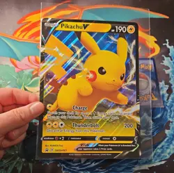 Pokemon Jumbo Card Pikachu V SWSH061 Black Star Promo Full Art Rare Holo TCG - Image 4