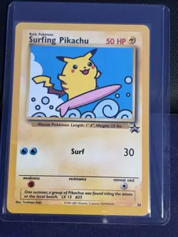 Pokemon TCG Surfing Pikachu Black Star Promo Card #28 Rare 2001 LP - Image 1