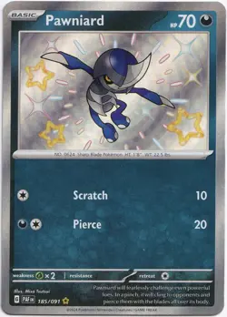 Pokemon Pawniard Shiny Full Art Paldean Fates PAF 185/091 Near Mint English - Image 1