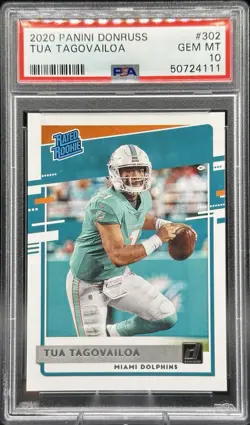 2020 Panini Donruss Tua Tagovailoa Rated Rookie #302 PSA 10 GEM MINT (RC) - Image 1
