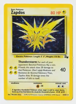 Pokemon TCG Zapdos 15/62 Fossil Holo Rare LP / NM - Image 1