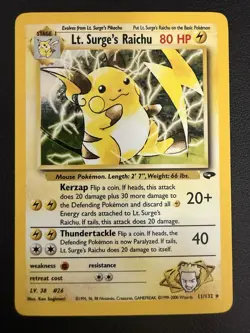 Pokemon Lt. Surge's Raichu 11/132 Gym Challenge Holo Rare English 80HP - Image 1