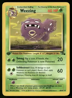 Pokemon Weezing Fossil 1st Edition 45/62 Uncommon Moderately Played - Image 1