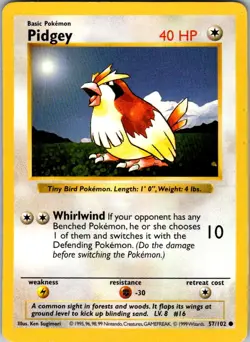 Pidgey 57/102 Common Base Set Shadowless Pokemon Unlimited Heavily Played - Image 1