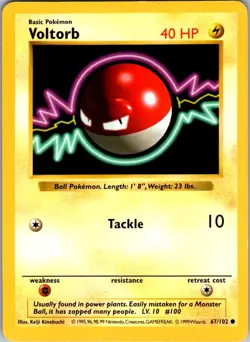 Voltorb 67/102 Common Base Set Shadowless Pokemon Unlimited Heavily Played - Image 1