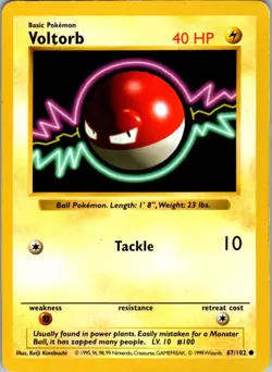 Voltorb 67/102 Common Base Set Shadowless Pokemon Unlimited Moderately Played - Image 1